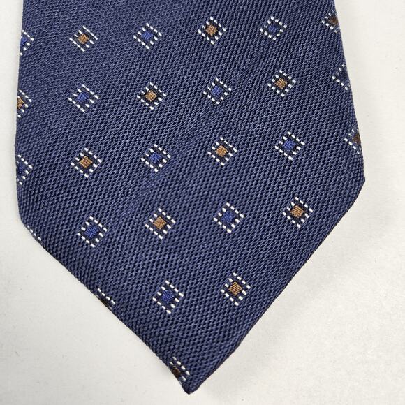 CANALI Men 100% Silk Necktie Luxury Navy Blue Geometric Diamond Italian Designer - Picture 3 of 10